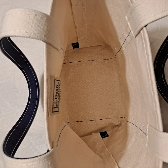 L.L. Bean Cream & Navy Blue Boat & Tote Bag Extra Long Shoulder Straps Handles - Picture 11 of 13